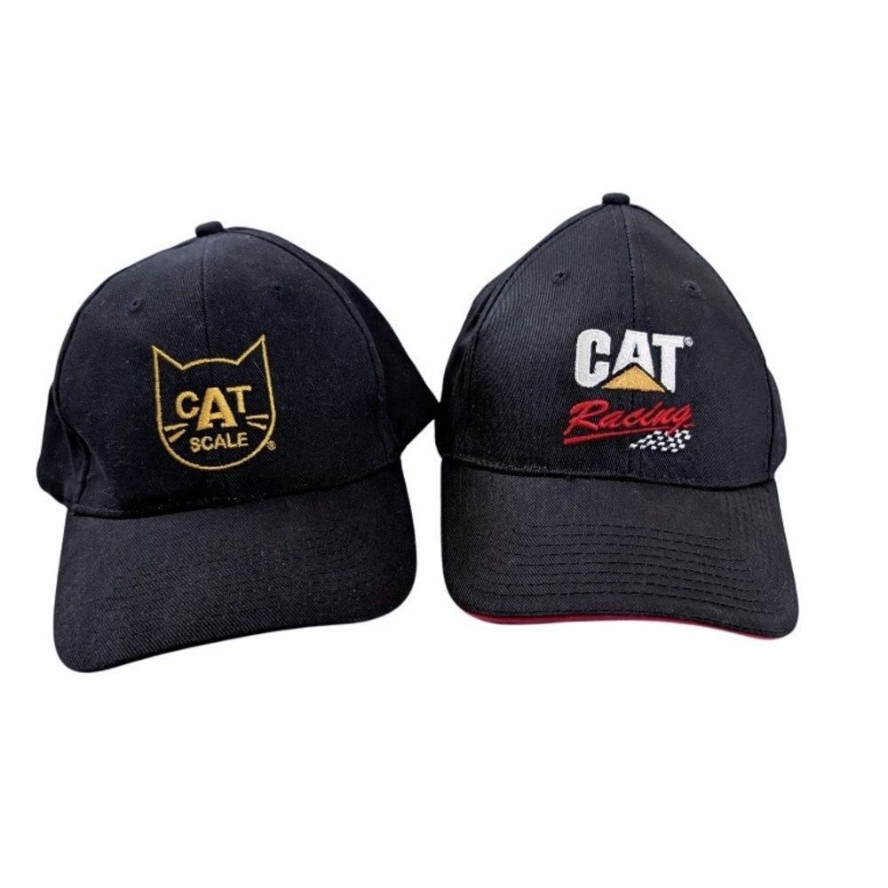Caterpillar Black Caps with Gold and Red Accents